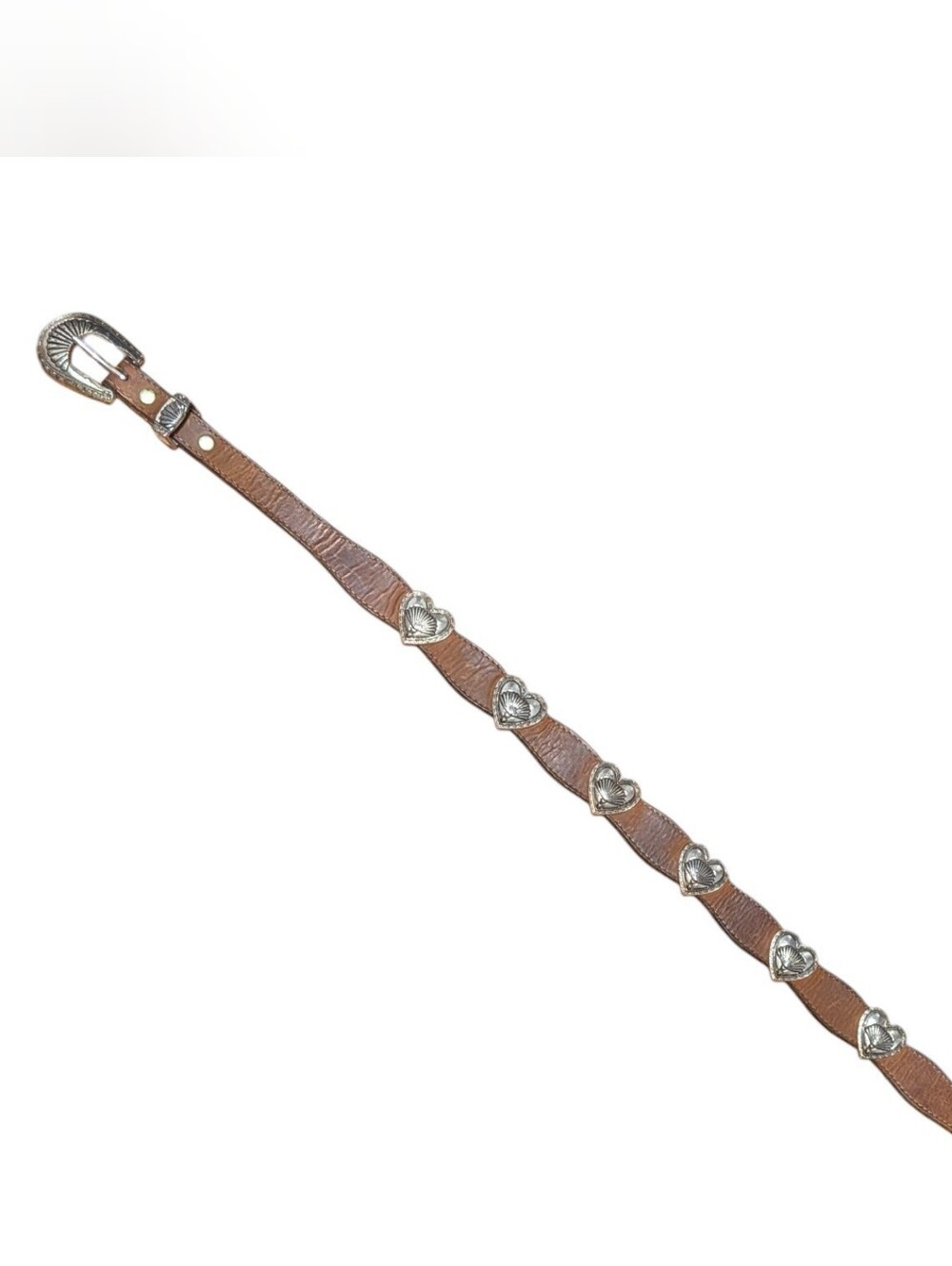 Brown Leather Belt with Silver Heart Studs
